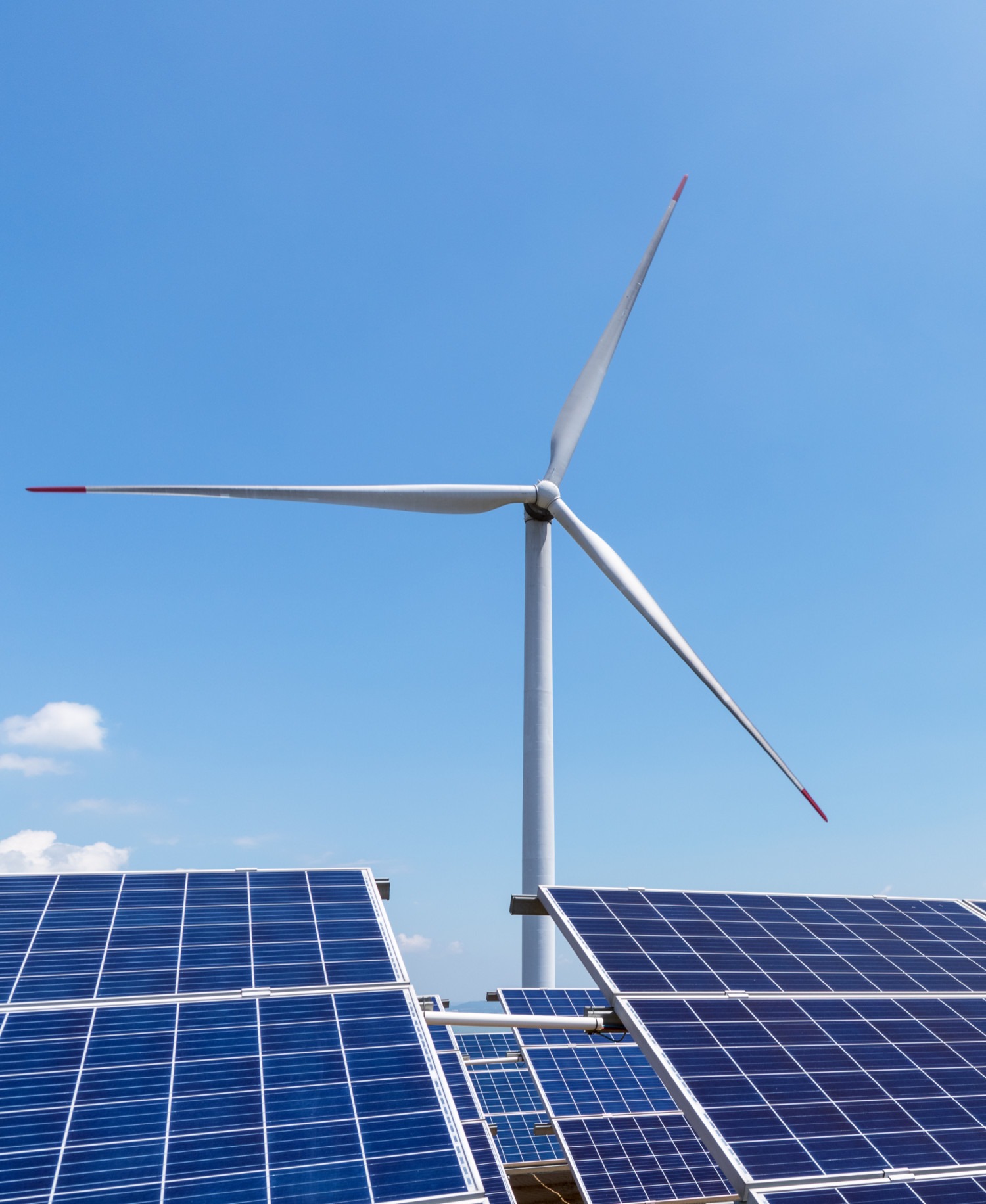 new energy landscape wind turbine over solar panels